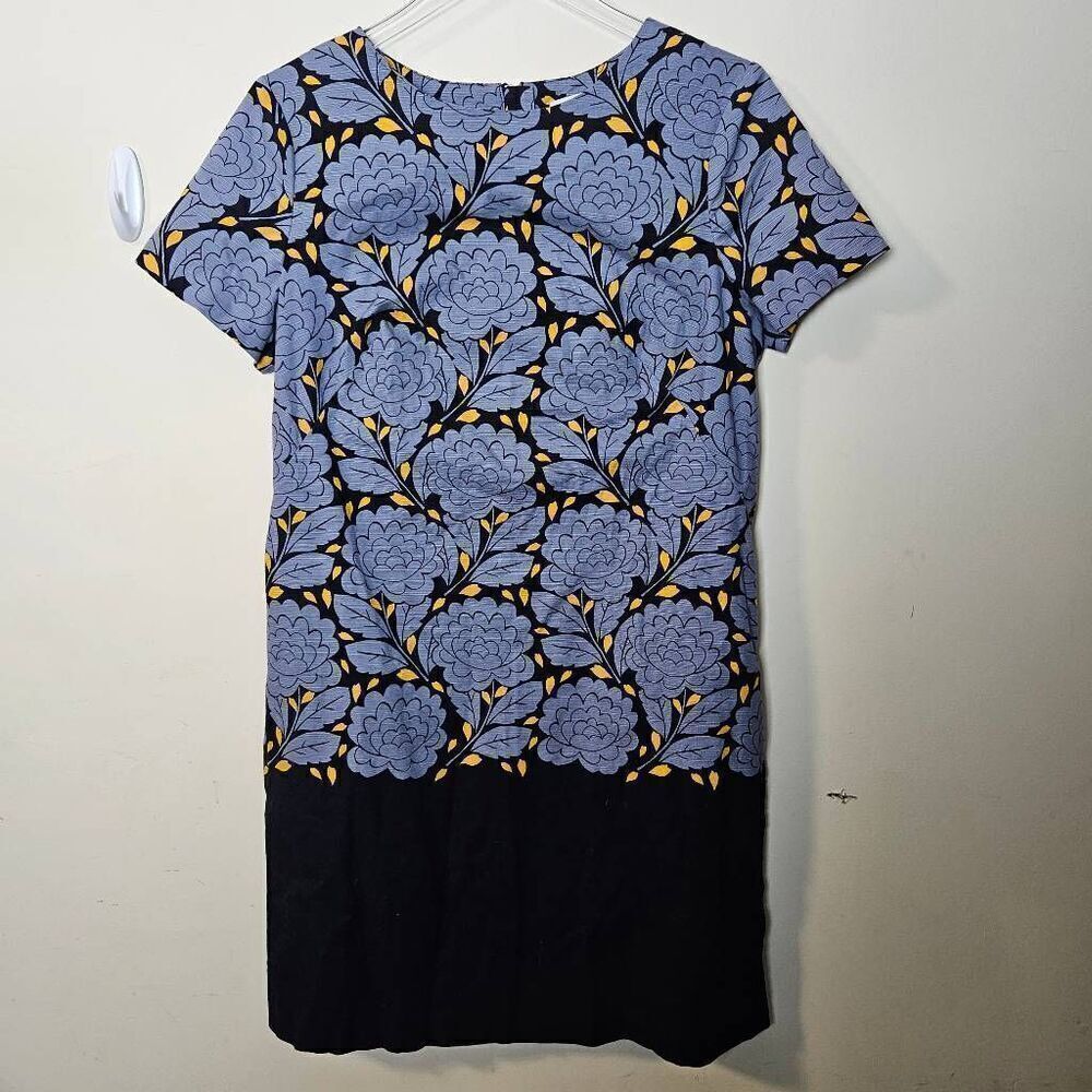 Boden Short Sleeve Blue & Yellow Floral Color Block Afia Shift Dress Women's US
